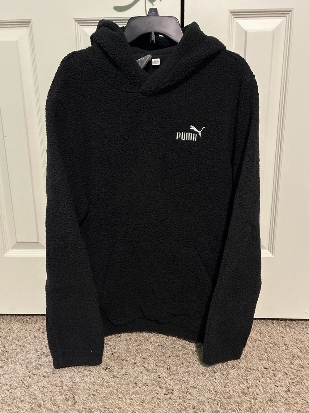 Men’s Puma Black Fuzzy Sherpa Hooded Sweatshirt Hoodie Large L